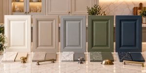نمونه رنگ درب کابینت نئوکلاسیک شیری، گریژ، طوسی، سبز زیتونی و سرمه‌ای