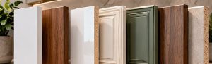نمونه متریال و پوشش درب کابینت آشپزخانه شامل MDF، روکش چوب و درب رنگ‌شده